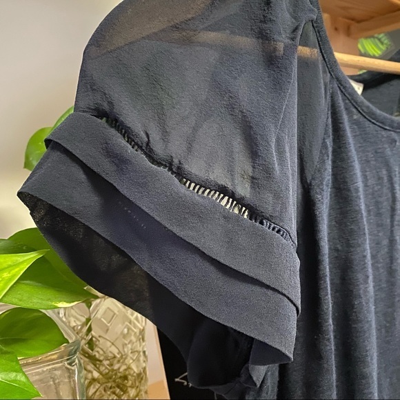 Rebecca Taylor navy blue sheer silk sleeve linen top - Picture 6 of 13